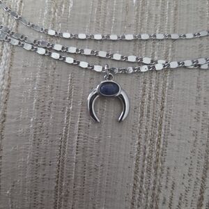 Silver Layered Crescent Moon Necklace | Double Clasp Closure